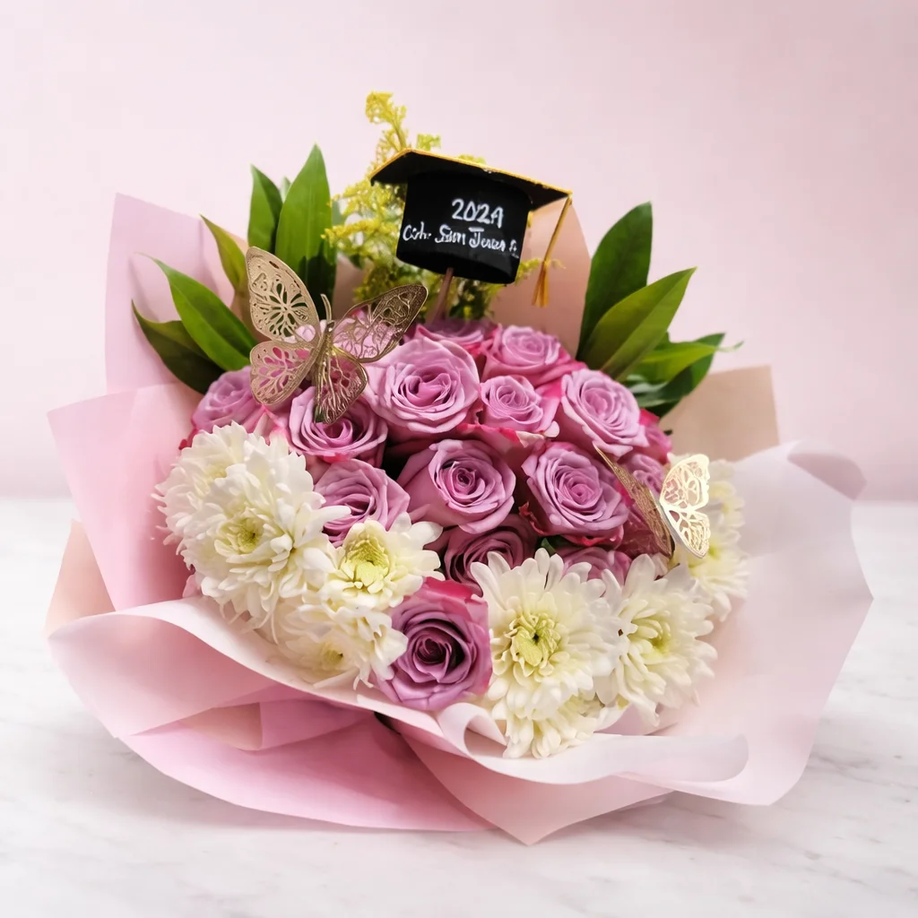 Ramo romántico con rosas y flores premium